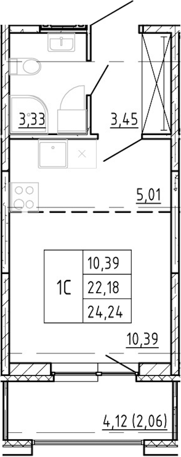Квартира студия 22.18 м², 4/12 эт., ЖК «Полис Новоселье»